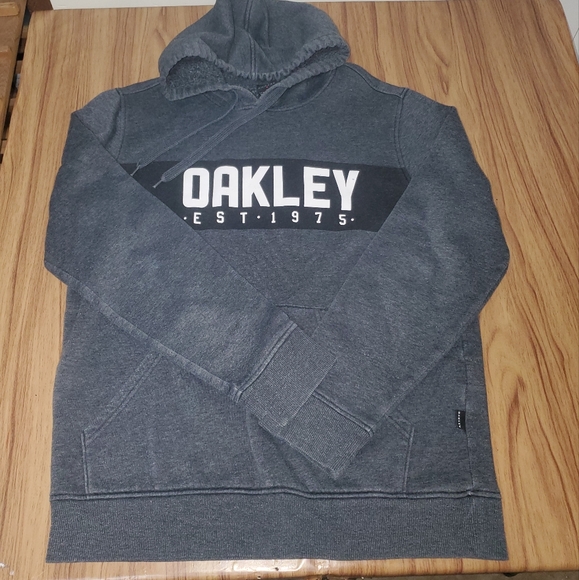 Oakley Mens Hoodie Medium Dark Gray Spell Out Logo Hooded Sweatshirt Drawstring - Picture 1 of 9